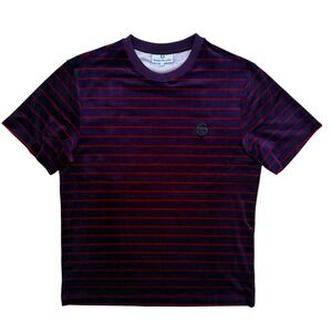 Sergio Tacchini Foggia Velour T-Shirt Fuchsia Navy Stripe, Textured Knit, Size L